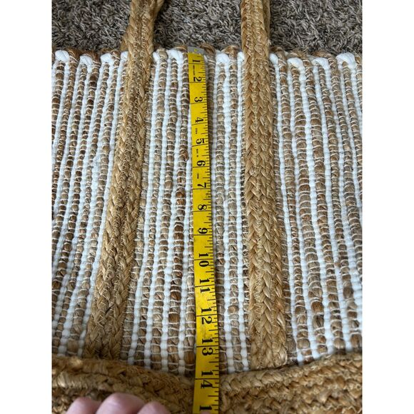 Chloe & Lex White Brown Jute Cotton Bag Tote Boho Coastal Beachy Picnic Natural - Picture 7 of 8